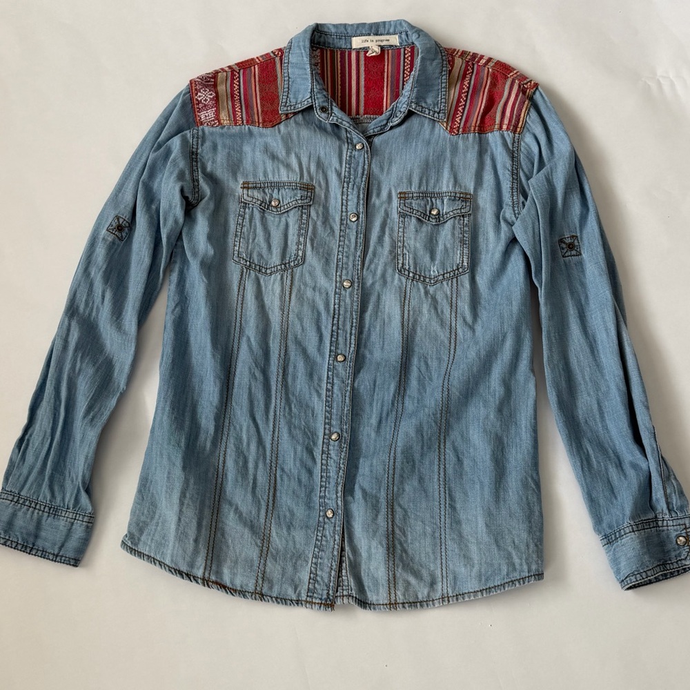 Life in Progress Blue and Red Button Down Shirt